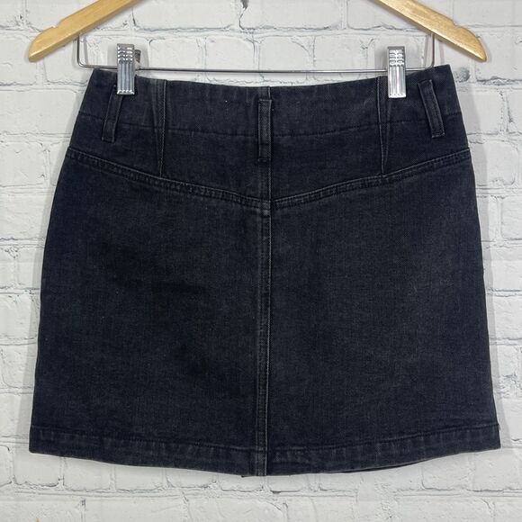 Saltwater Luxe Mini Skirt Women Small Washed Black Denim Button Fly Academia Y2K - Picture 2 of 10